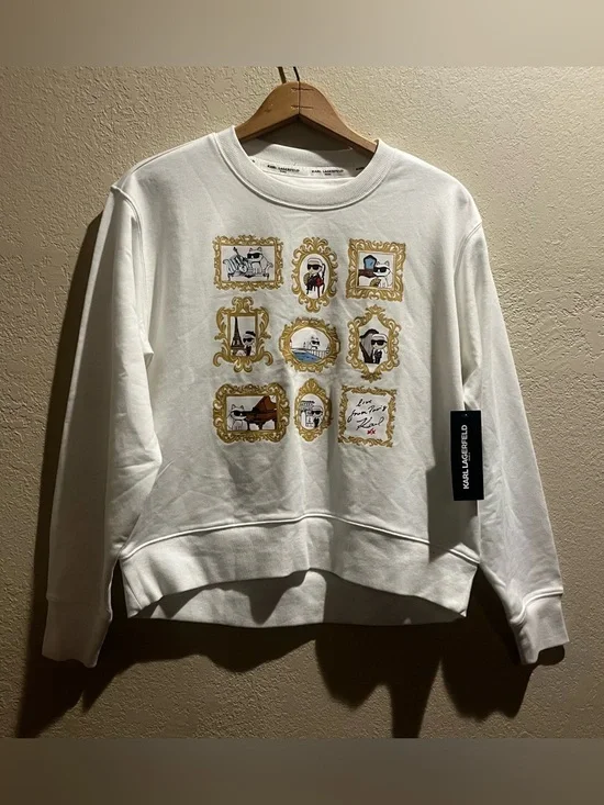 Karl Lagerfeld White Graphic Crewneck - NWT - Picture 1 of 6